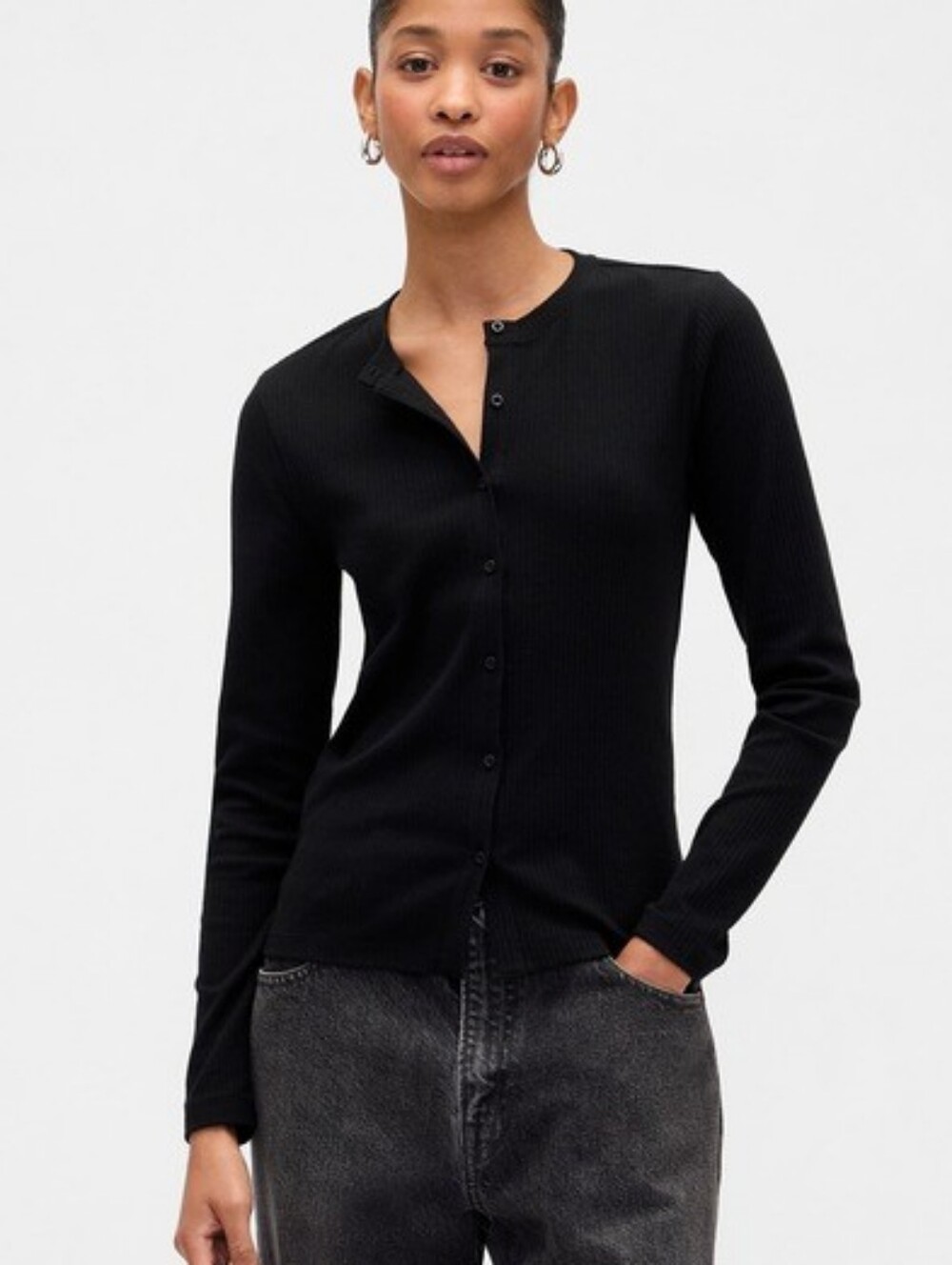 GAP Black Ribbed Button-Up Long Sleeve Top Cardigan Top S NWT